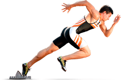 Homem correndo à direita trajando uniforme atlético